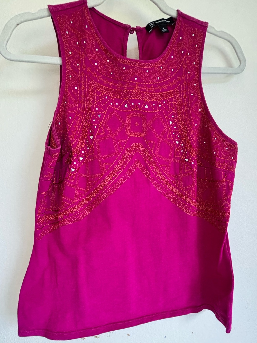 INC International Concepts Sleeveless Beaded Tank Top -Fuchsia size Medium